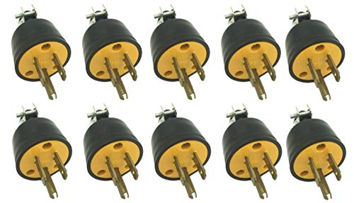 BRUFER 310103 Heavy Duty Male Electric Plugs - 10 Pack, 3 Prong Plug 125V 15A, Electrical Plug for 3 Wire Power Cord Replacement, Replacement Plug 3 Prong for Extension Cord Ends- Bulk Pack