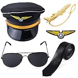 Yewong Airline Pilot Captain Hat Pilot Costume Accessory with Aviator Sunglasses for Adults and Teens Captain Halloween Party Cosplay Supplies (Black-3)