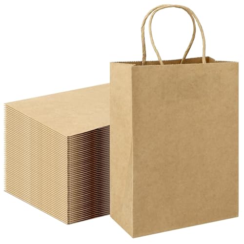 100 Stück Braune Papiertüten mit Henkel, 15x21x8cm Kleine...