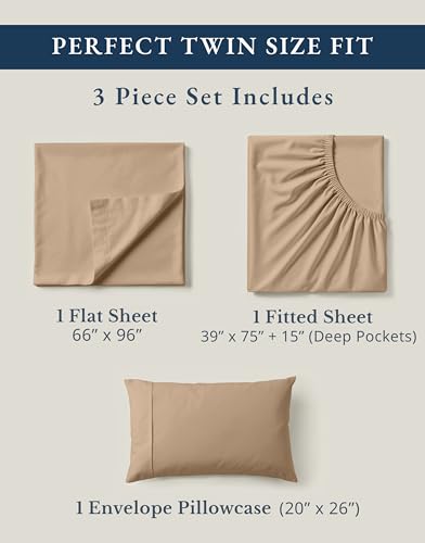 Image of LANE LINEN 100% Organic Cotton Sheets Set Pure Long- Staple Percale Weave - Bedding for Bed Fits Mattress Upto 15in Deep Pocket (Twin Taupe)