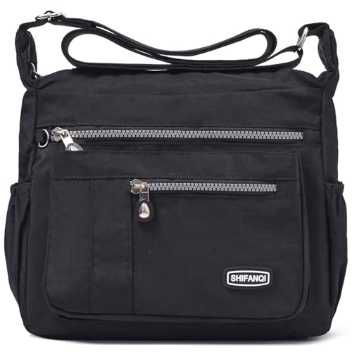 Crossbody Bag for Women, Multi Pockets Waterproof Nylon Shoulder Handbag, Lightweight Crossbody Purse for Ladies