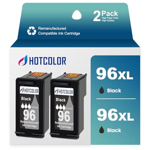 HOTCOLOR 96 Black Ink Cartridge Replacement for hp 96 Ink cartrisge Black for hp Ink 96 for hp Deskjet 6940 Ink Cartridge 6980 6988 Printer (2 Black,2 Pack) Cover