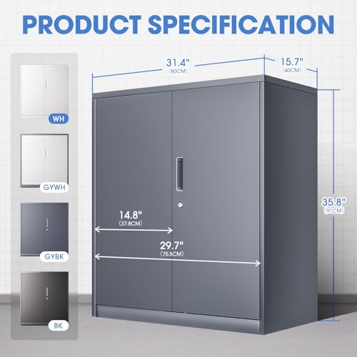 Image of DNA Motoring Metal Storage Cabinet, 36'' Locking Cabinet with 2 Doors and 2 Adjustable Shelves, Metal Cabinet Heavy Duty Utility Cabinet for Garage,Office,Home,Gym, Gray, TOOLS-00631-GY-GY