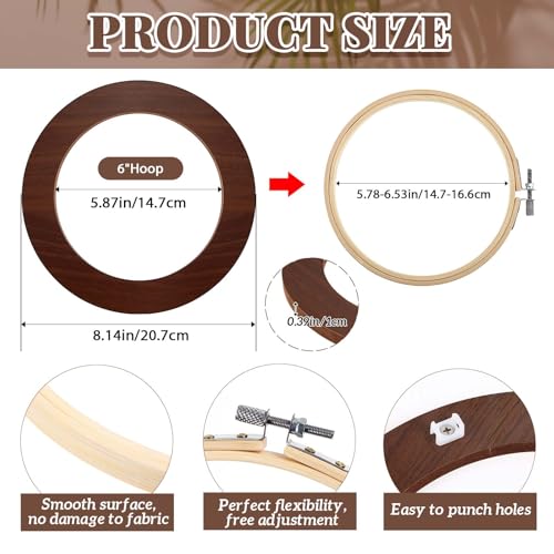 RattanView 12 Pcs 6 Inch Wood Embroidery Hoop Frame with Embroidery Hoops Round Finished Cross Stitch Hoop Frame for Fall Thanksgiving Christmas DIY Art Craft Sewing Ornaments(Walnut) by RattanView - Image 3