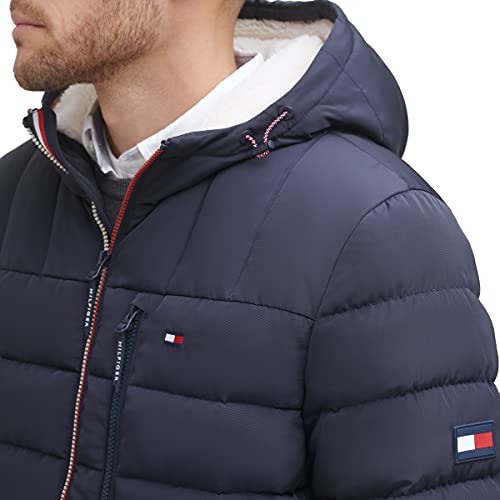 Image of Tommy Hilfiger Men's Midweight Sherpa Lined Hooded Water Resistant Puffer Jacket