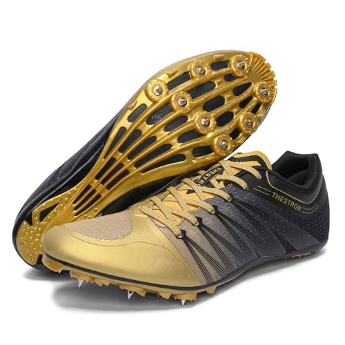 Zakey Track and Field Shoes Men Women Kids Spikes Sneakers Track Race Jumping Sneakers Girls Professional Running Nail Spikes Shoes Boy (6,GoldBlack)