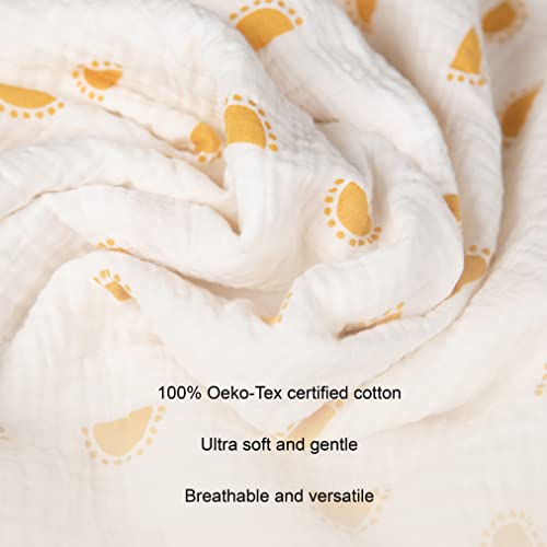 Sticky Toffee Muslin Swaddle Blankets For Baby Girl Or Boy, Soft And Breathable Oeko-Tex Cotton Muslin Baby Blanket, Newborn Swaddling Wrap, Receiving Blanket, 47 In X 47 In, Yellow Suns #TOP3