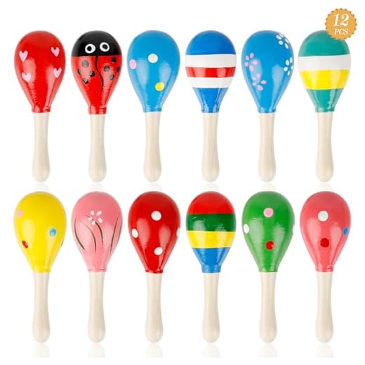 Drepint 12PCS Maracas Sonajero,Mini Maracas de Madera para Niños Juguetes Educativos para Niños Martillo de Arena de Madera Percusión Juguete Musical, La Coctelera De Arena
