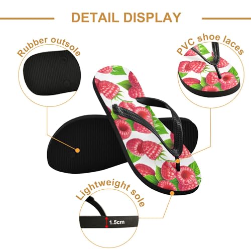 Red Raspberry Leaves Flip Flops for Beach Thong Sandals Anti-slip Lightweight Beach Shoes for Summer Swim Travel3