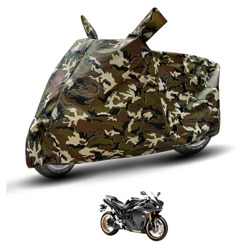 Image of Auto Hub Waterproof Bike Cover Compatible with Yamaha YZF R1 Dustproof, UV Protection Two Wheeler Bike YZF R1 Cover - Army Print