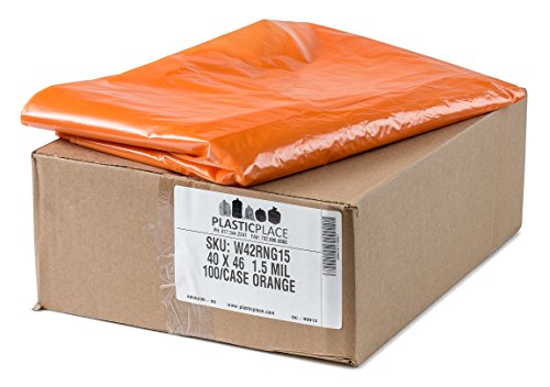 Image of Plasticplace 40-45 Gallon Trash Bags │ 1.5 Mil │ Orange Heavy Duty Garbage Can Liners │ 40 inch x 46 inch (100 Count)