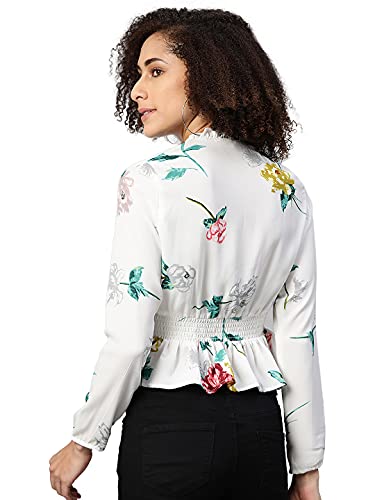 Image of IVES Women's Printed Polyester Full Sleeves | V Neck | Regular Fit Crop Top