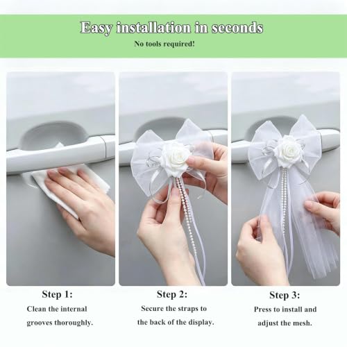 Tul blanco para coche de bodas: pack de 8 flores reutilizables para manijas 6