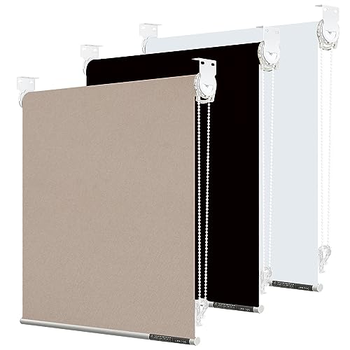 LINKCOO 100% Blackout Roller Window Shades, Window Blinds with Thermal Insulated Waterproof Fabric, Corded Roll Pull Down Shades for Home and Office (Brown - Width 33", Max Drop Height 79")