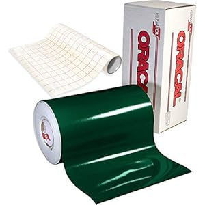 ORACAL 651 Gloss Dark Green Adhesive Craft Vinyl for Cameo, Cricut & Silhouette Including Free Roll of Clear Transfer Paper (15ft x 12″)
