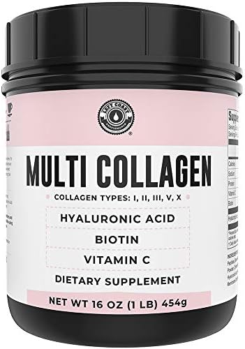 Collagen with Biotin, Hyaluronic Acid, Vitamin C, 1 lb Powder. Hydrolyzed Multi Collagen Peptide Protein. Types I, II, III, V, X, Collagen for Hair, Skin, Nails*. Collagen Supplement for Women, Men