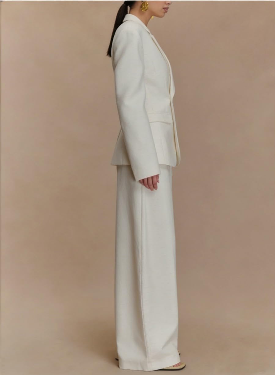 Women's Suiting Pantsuit 2 Piece Set Button Blazer Pants Dressy Casual Wide Leg Pant Suit for Wedding Suits