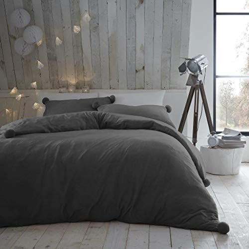 GC GAVENO CAVAILIA Teddy Fleece Duvet Covers Double Bed, Pom Pom Bedding Set, Fluffy Quilt Comforter Cover, Ochre
