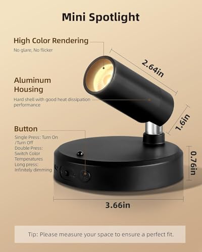 EZVALO Spotlights Indoor with Remote, 5500mAh Rechargeable Picture Lights, Wireless LED Uplighting with Timer＆Dimmable, 3CCT, Display Lights for Plant Painting, Artwork, Accent Lighting (2Pack-Black)