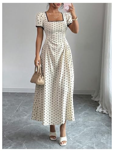 Image of Floerns Women's Floral Short Puff Sleeve Milkmaid Dress Boho A Line Long Dresses