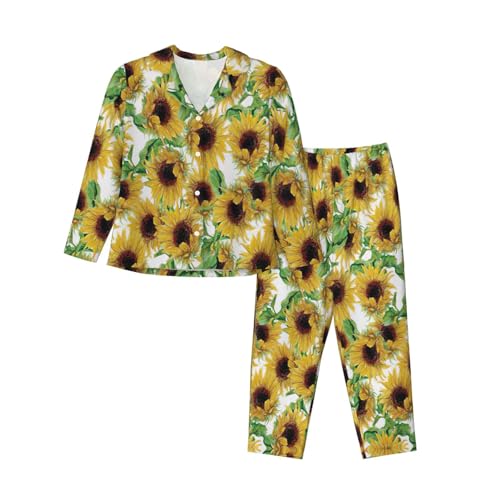 Pyjama à manches longues pour femme Sunflower XXL boutonné pour un sommeil réparateur et doux