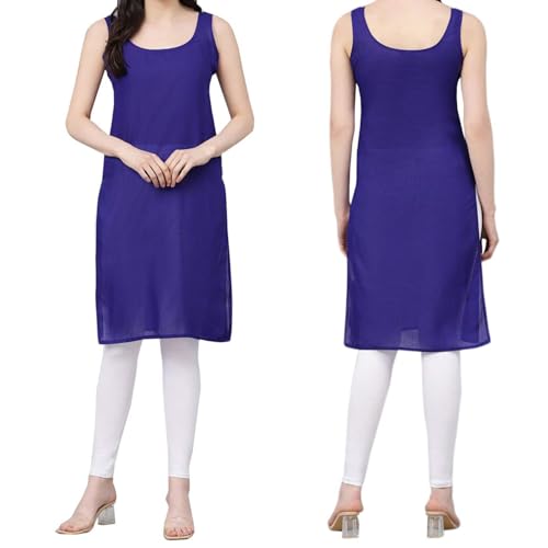 Image of Women's Sleeveless Cotton Inner Slip Dress Round Neck Soft Comfortable Fit Full Length Camisole Innerwear Summer top Undergarment for Girls