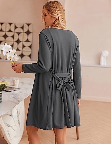 Image of Ekouaer Pajamas for Women Set 3 Piece Lounge Set Soft Pajama Sets Waffle Knit Tank Top and Shorts Cardigan with Pockets S-XXL