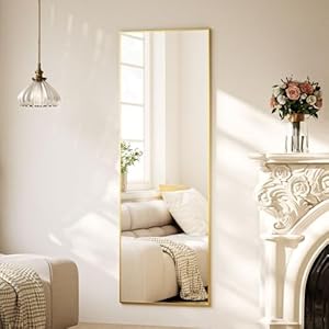 BEAUTYPEAK Ganzkörperspiegel 150x40 cm, Standspiegel und Wandspiegel mit Aluminiumrahmen, Shatterproof Glas für Verzerrungsfreie Reflexion, ideal für Outfit Checks, Schlafzimmern, Fluren Gold