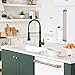 Hoimpro Matte Black Spring Kitchen Faucet with Pull Down Sprayer, Rv Kitchen Sink Faucets with Pull-Down Sprayer, 3 Function Single Handle Laundry Faucet