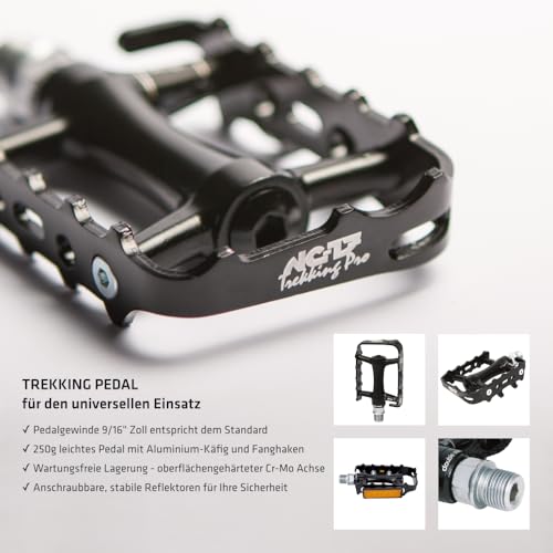 NC-17 Trekking Pro Pedal with Reflectors/Bicycle Pedals MTB/Mountain Bike Pedal/Ball Bearing + Cr-Mo Axle, Colour: Black - Image 2