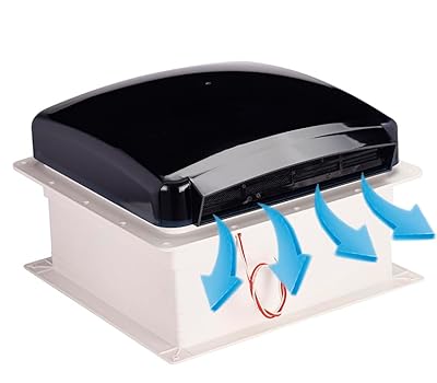 hurrventer Build-in Rain Shield RV Roof Fan Vent 10-speed 12V 14'' Reversible Manual Open with Tail