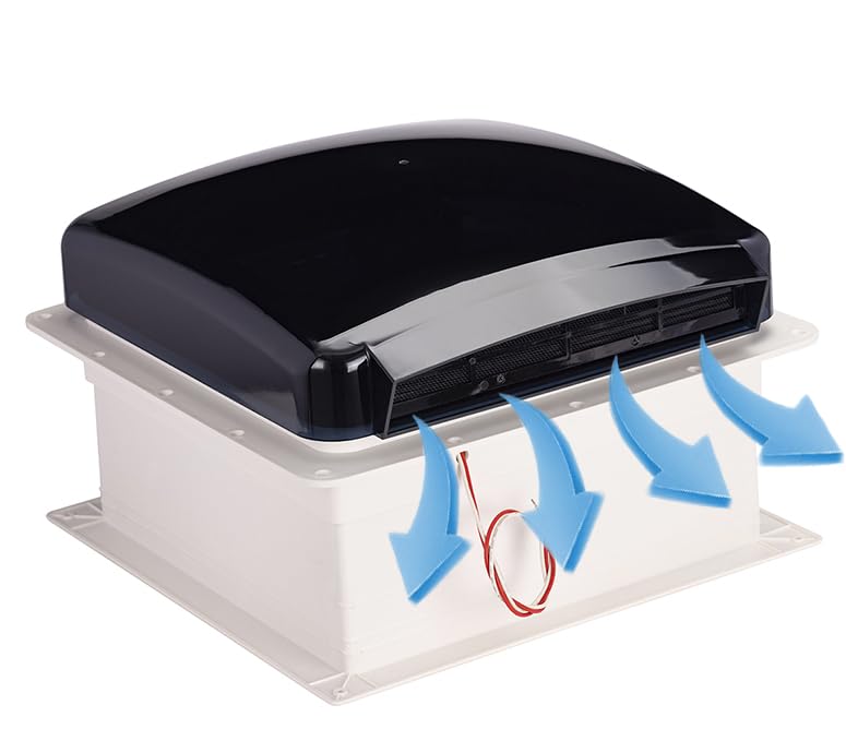Build-in Rain Shield RV Roof Fan Vent 10-speed 12V 14'' Reversible Manual Open with Tail