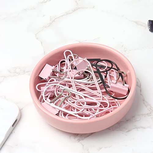Pink Paper Clip Holder Cute Ceramic Paper Clips Holder Round Paperclips Dispenser Push Pin Holder Elegant Desk Organizer Accessories And Home School Office Supplies(Pink) #TOP4