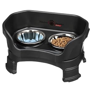 Neater Feeder Deluxe Mess Proof Dog Bowls Elevated for Small Breeds–Made in USA–No Spill Raised Dog Food Bowl Stand wLeg Extensions–Stainless Steel Dog Food and Water Bowl Set–Black