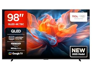 TCL 98T8C 98 Zoll QLED 4K HDR Ultra HD Fernseher, Smart TV mithilfe von Google TV (Dolby Vision & Atmos, 144Hz Motion Clarity Pro, FreeSync, Onkyo 2.1 Sound, Sprachsteuerung)