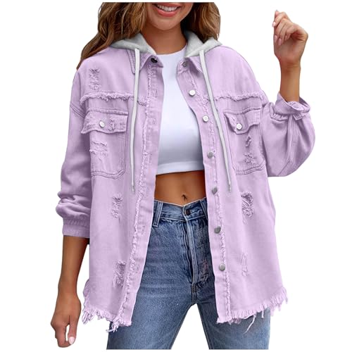 Veste en jean avec capuche amovible et coupe ample Y2K pour femme