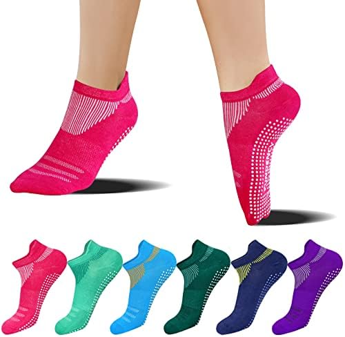 FUNDENCY Non Slip Yoga Socks for Women 6 Pairs, Anti-Skid Socks for Pilates Bikram Fitness Socks with Grips