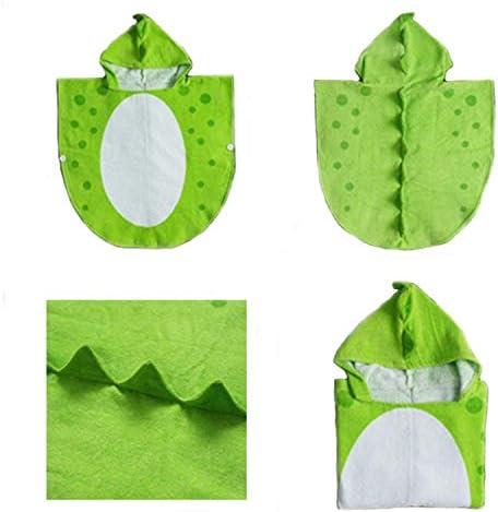 Children Bath Towel Baby Bathrobe Cotton Dinosaur Pattern Kids Robe Beach Swimming Hooded Poncho (Green)
