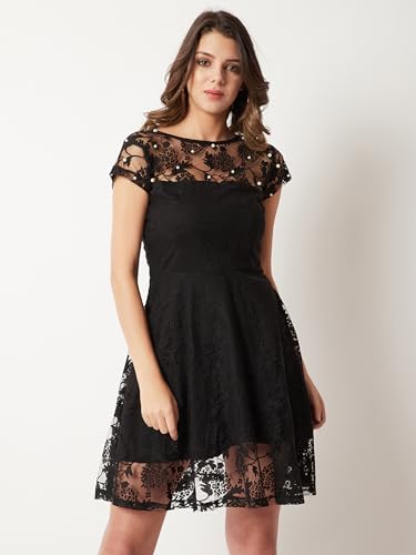 Image of Miss Chase Women's Round Neck Sleeveless Polyester Ruffled Knee- Length Dress