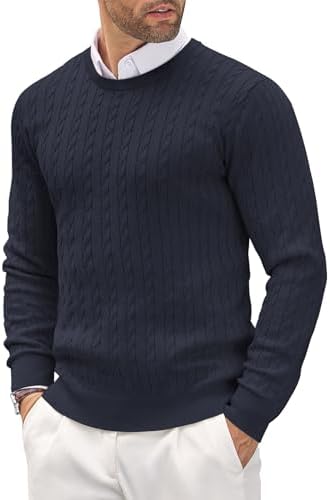COOFANDY Herren Pullover Rundhals Zopfmuster Leichter Feinstrickpullover | Strukturierte Oberfläche, Klassisches Muster, Weicher Griff, Vielseitig Kombinierbar
