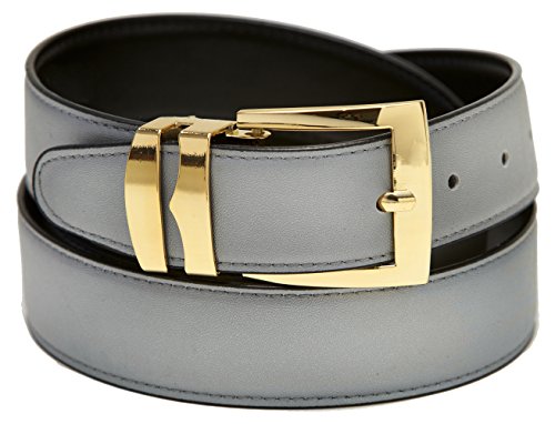 Concitor Men's Belt Reversible Wide Bonded Leather Gold-Tone Buckle SILVER/Black 48