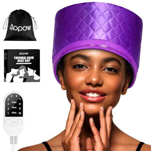 Thermal Steam Cap for Natural Hair Treatment: 10-Level Heating Cap for Deep Conditioning and Hair Steaming - Quick Heat-Up, Purple