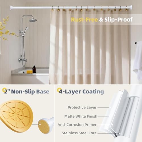 Image of STARLATTA Long Tension Shower Curtain Rod 31-120 Inch (10ft): 1.1 inch Dia Rustproof Stainless Steel, No Drilling Heavy Duty, Adjustable Room Divider for Bathroom Window, Matte White
