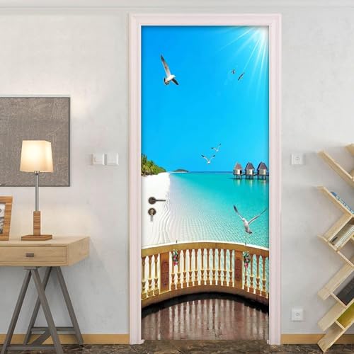 Vinilos Para Puertas Creatividad Vista Al Balcón 77 X 200 Cm Papel Pintado De La Puerta Pegatina Mural Póster Foto 3D Autoadhesivo Impermeable Pelar Y Pegar Película De Vinilo Extraíbl-56625862756280