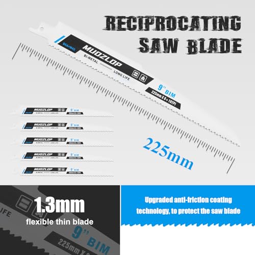 Image of 5 Pack 9 inch Reciprocating Saw Blades Set,8+10TPI High Carbon Saw Blades, Metal Saw Blades with Organizer Case (5, 8+10TPI /9 inch)