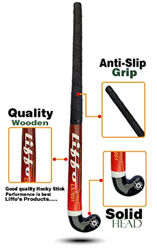 Image of Liffo Hockey Sticks for Men and Women Practice and Beginner Level with Ball (L-36 Inc) Yellow (Red)