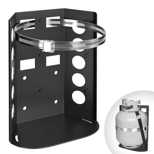 LCGP 5LB & 10LB Propane Tank Holder, Heavy Duty Steel Propane Tank Mount with Black Powder Coated Surface for RV, Trailers, Truck, Jeep, Camper, 304 Stainless Steel and Nylon Straps Protection