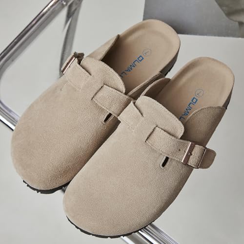 Dumalum Women's Suede Clog Leather Mules Arch Support Potato Shoes with Comfort Cork Footbed - Taupe Clogs for Women Men Unisex Antislip Slippers Sandals — view 3