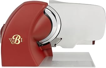 Home Line Plus 250 Food Slicer | Matte Finish | 10" Chromed Steel Blade | Adjustable Thickness | Premium Electric Slicer for Prosciutto, Cold Cuts, Cheese, Bread, Veggies & more (Red)