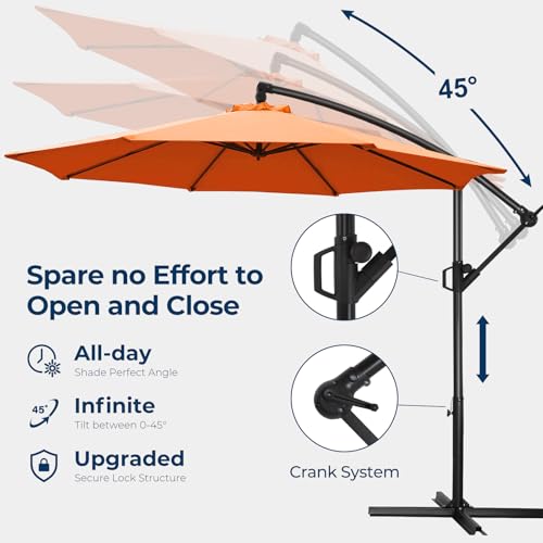 HOMSHADE 10ft Offset Patio Umbrella with Base Included, Cantilever Offset Hanging Patio Outdoor Market Umbrella UPF50+ UV Protection with Easy Tilt and Crank for Pool Deck and Garden(Neon Orange)